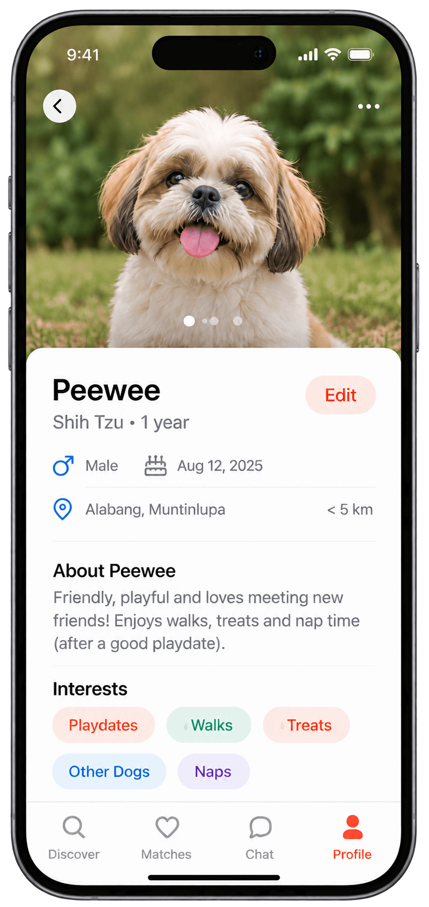 Pupkada pet profile screen
